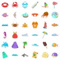 Beach vacantion icons set, cartoon style