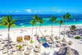 Beach vacation. Aerial drone view of tropical white sandy Bavaro beach in Punta Cana, Dominican Republic. Amazing landscape with Royalty Free Stock Photo