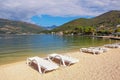 Beach vacation.  Beautiful autumn Mediterranean landscape. Montenegro, Bay of Kotor Royalty Free Stock Photo