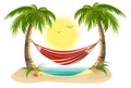 Beach vacation. Hammock between palm trees Royalty Free Stock Photo