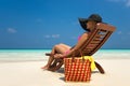 Beach vacation. Hot beautiful woman enjoying looking view of beach Royalty Free Stock Photo