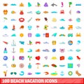 100 beach vacation icons set, cartoon style Royalty Free Stock Photo