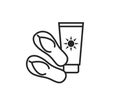 beach vacation line icon. sunscreen and flip flops. summer resort symbol. vector image for tourism design