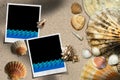 Beach Vacation - Seashells and Instant Photos Royalty Free Stock Photo