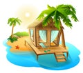 Beach vacation. Thatched hut bungalow on tropical island Royalty Free Stock Photo