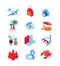 Beach vacation and traveling - modern isometric icons set