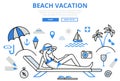 Beach vacation tropical concept flat line art vector icons Royalty Free Stock Photo