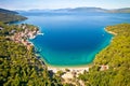 Beach in Valun village on Cres island aerial view, nautical destination on Adriatic coast