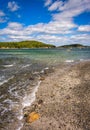 Beach and view of islands in Frenchman Bay, Bar Harbor, Maine.