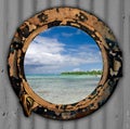 Beach view port hole. Royalty Free Stock Photo