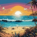 beach view vector comic style Royalty Free Stock Photo