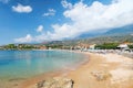 The beach and the village Stoupa in Mani, Greece Royalty Free Stock Photo