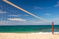 Beach volley net, blue sky and sea Royalty Free Stock Photo