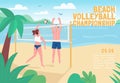 Beach volleyball championship banner flat vector template