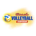 Beach volleyball championship label, banner, emblem, logo, icon, t-shirt apparel design. Vector illustration. Royalty Free Stock Photo