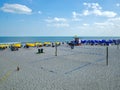 Beach Volleyball Court, Umbrellas and Lifeguard Stand at Cocoa Beach, Florida