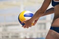 Beach volleyball female player and ball game Royalty Free Stock Photo