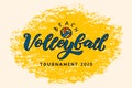 Beach volleyball hand written lettering logo with ball Royalty Free Stock Photo