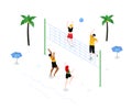 Beach volleyball - modern colorful isometric vector illustration Royalty Free Stock Photo