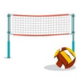 Beach volleyball and net flat cartoon vector illustration