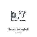 Beach volleyball outline vector icon. Thin line black beach volleyball icon, flat vector simple element illustration from editable Royalty Free Stock Photo