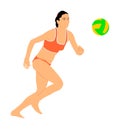 Beach volleyball player  illustration isolated on white background. Volleyball girl in action.  Summer time enjoying on sand Royalty Free Stock Photo