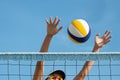 Beach volleyball player jumps Royalty Free Stock Photo