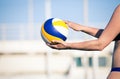 Beach volleyball player, playing summer. Woman with ball Royalty Free Stock Photo