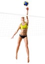 Beach volleyball player ver with ball and net Royalty Free Stock Photo