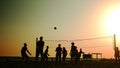 Beach volleyball players at sunset. Royalty Free Stock Photo