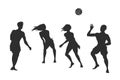 Beach volleyball silhouette. Young people play on sand. Outdoor summer game. Isolated sport activity scene