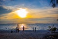 Beach Volleyball at sunset and pier Royalty Free Stock Photo