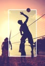 Beach Volleyball at sunset Playing Sport Concept Royalty Free Stock Photo