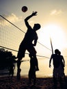 Beach Volleyball Sunset Sport Playing Exercise Leisure Concept Royalty Free Stock Photo