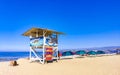 Beach watchtower with Mexican flag in Puerto Escondido Mexico