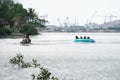 Beach water sports tubing with tourist being pulled by jetski in a beach in batam indonesia, Indonesia, May 4, 2019 Royalty Free Stock Photo