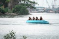 Beach water sports tubing with tourist being pulled by jetski in a beach in batam indonesia, Indonesia, May 4, 2019 Royalty Free Stock Photo