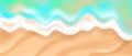 Beach wave top view, vector sea foam, soft sandy background, 3D summer ocean texture border.