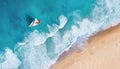 Beach and waves from top view. Aerial view of luxury resting at sunny day. Summer seascape from air. Top view from drone. Royalty Free Stock Photo