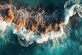 Beach and waves from top view. Summer seascape from air. Top view from drone.