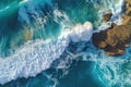 Beach and waves from top view. Summer seascape from air. Top view from drone.