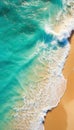 Beach and waves from top view. Turquoise water background from top view. Summer seascape from air. Top view from drone Royalty Free Stock Photo