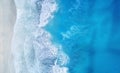 Beach and waves from top view. Turquoise water background from top view. Summer seascape from air. Top view from drone.