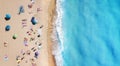 Beach and waves from top view. Turquoise water background from top view. Summer seascape from air. Top view from drone. Royalty Free Stock Photo