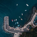 Beach and waves from top view. Turquoise water background from top view. Summer seascape from air. Top view from drone. Travel con Royalty Free Stock Photo