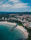 Beach and waves from top view. Turquoise water background from top view. Summer seascape from air. Top view from drone. Travel con Royalty Free Stock Photo