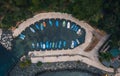 Beach and waves from top view. Turquoise water background from top view. Summer seascape from air. Top view from drone. Travel con Royalty Free Stock Photo