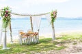 Beach Wedding Arch with copy space in right. Landscape and Wedding ceremony concept. Beach and Seashore theme Royalty Free Stock Photo