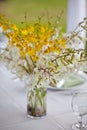 Beach wedding decor table setting and flowers Royalty Free Stock Photo