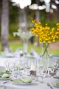 Beach wedding decor table setting and flowers Royalty Free Stock Photo